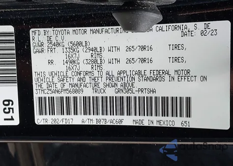 2023 Toyota Tacoma Trd Off Road z USA, uszkodzony, nr VIN 3TMCZ5AN6PM568089